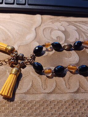 Key Keeper/Leash/Wristlet -Black & Gold w/ Tassels